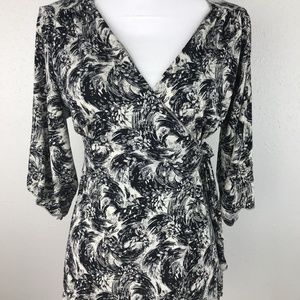 Max Studio Wrap Around Shirt Blouse Black /white